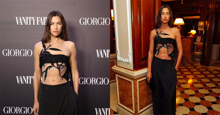 Ирина Шейк появилась на вечеринке Vanity Fair в Венеции в прозрачном топе. Коллаж: Point.md