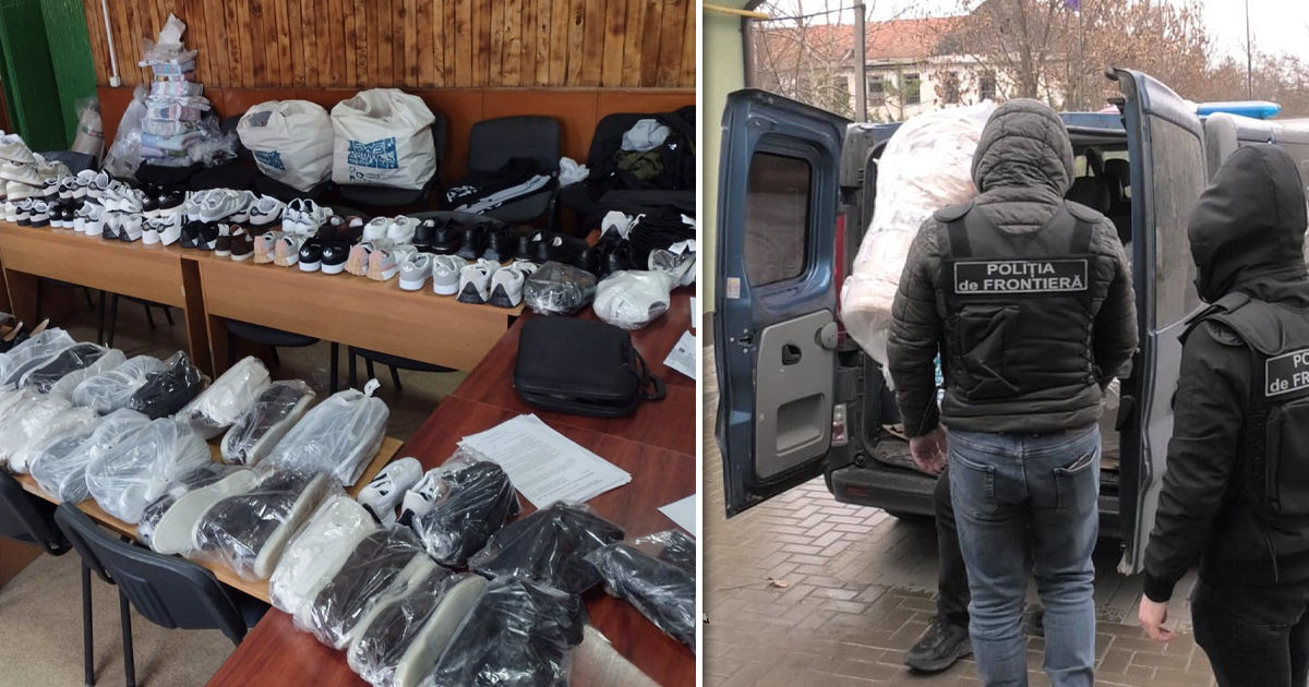 На КПП "Леушены" задержан микроавтобус с контрабандными товарами на сумму 200 000 леев. Коллаж: Point.md