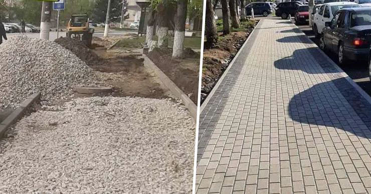 На Ботанике завершается ремонт тротуара на улице Буребиста. Коллаж: Point.md