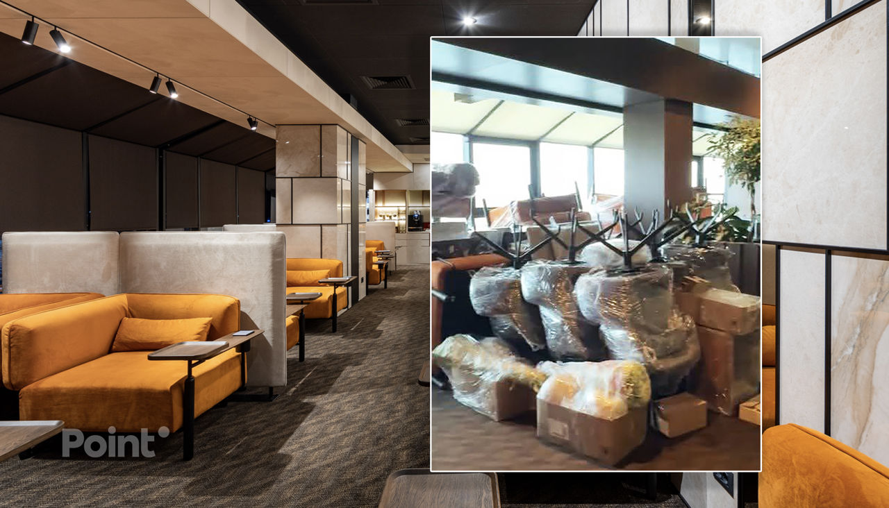 Mobilierul din zona Business Lounge de pe Aeroportul Chișinău, evacuat.
