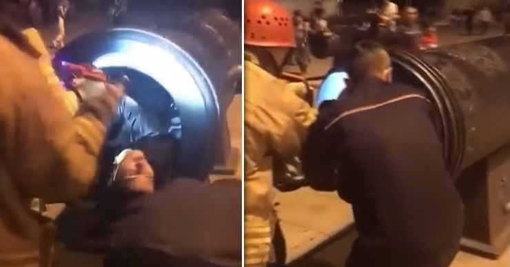 В Стамбуле с помощью масла достали мужчину, который залез в пушку ради фото. Коллаж: Point.md.