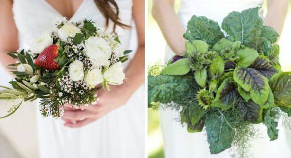 Tot mai multe femei preferă să aibă legume, fructe şi zarzavaturi în buchetul de mireasă cu care merg la altar în ziua nunţii, compoziţiile fiind originale şi creative.