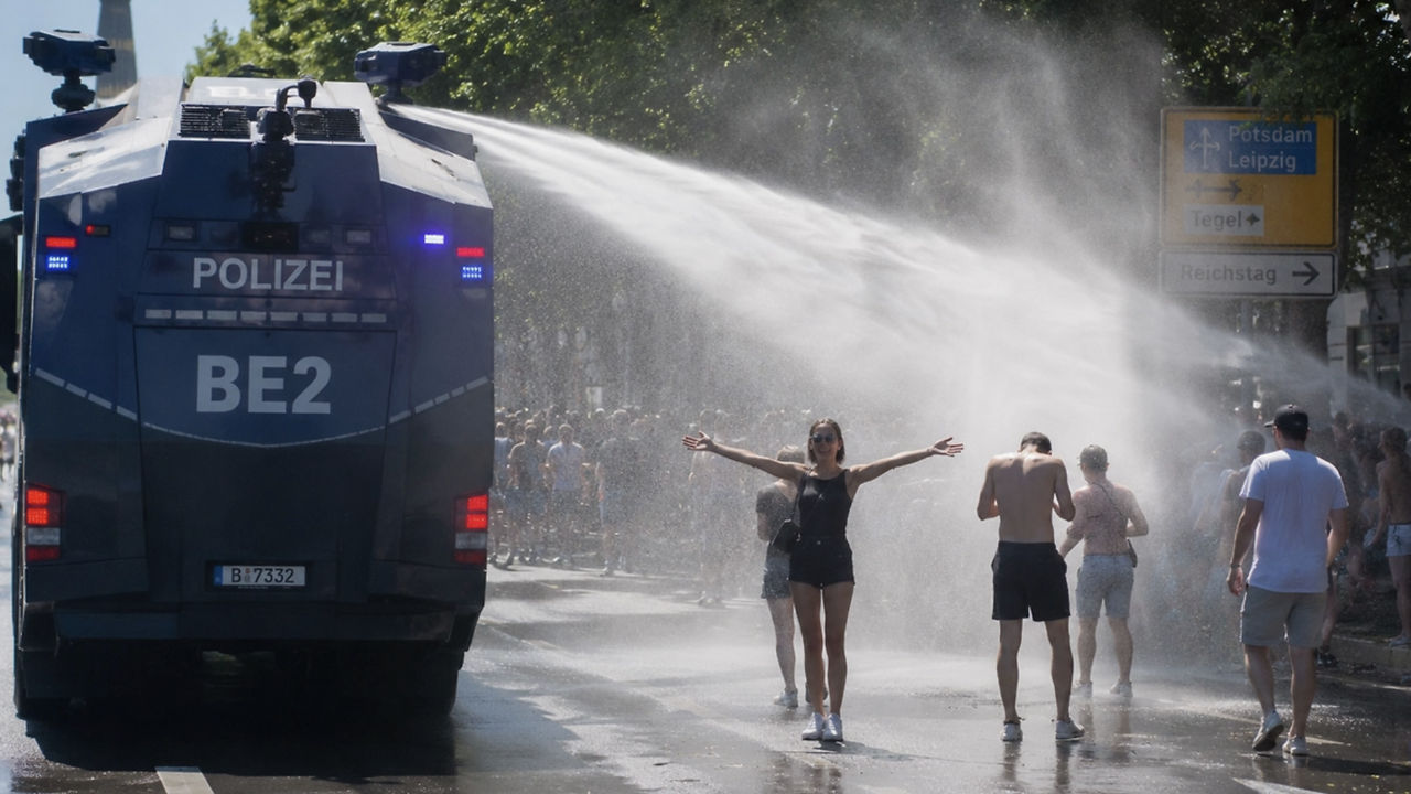 Полиция Берлина использовала водометы для охлаждения жителей на фоне жары.