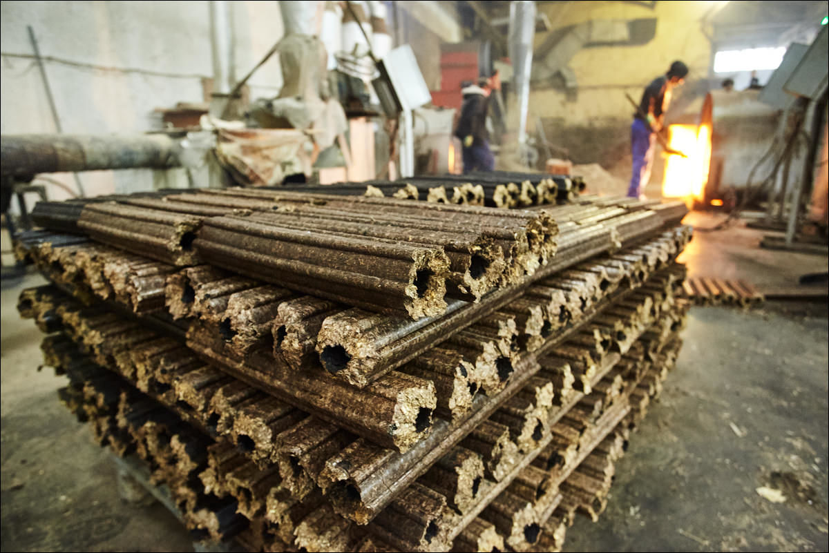 Un tânăr produce brichete din coji de hrișcă și de migdale