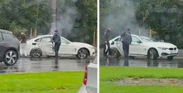 Accident la Chișinău: Un BMW a intrat într-un stâlp.