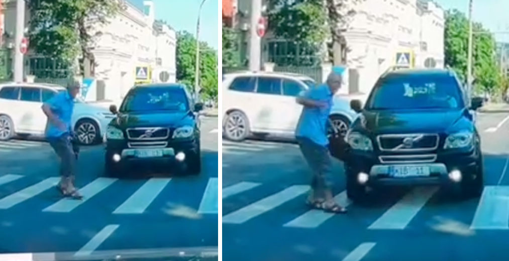 В Кишиневе водитель Volvo едва не сбил пешехода на переходе.