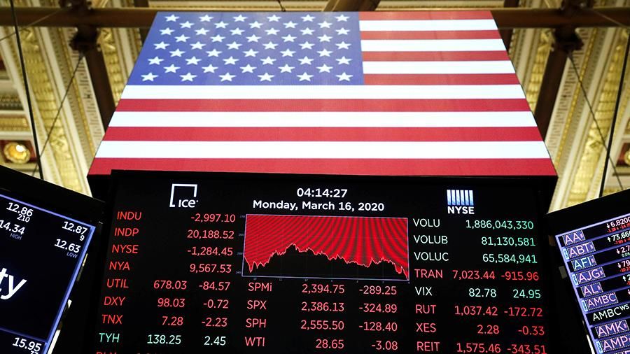 Фондовые биржи США показали рекордное падение за 33 года.