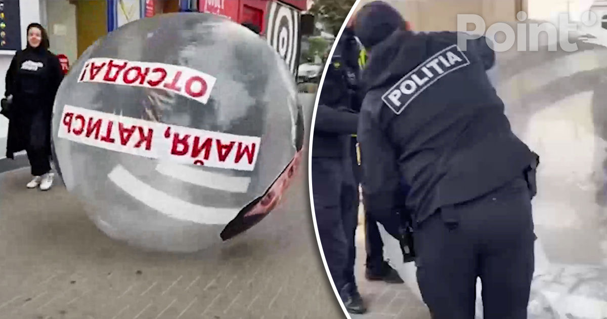 Susținătorii Blocului Victorie au rostogolit un balon cu imaginea Maiei Sandu în centrul Chișinăului.