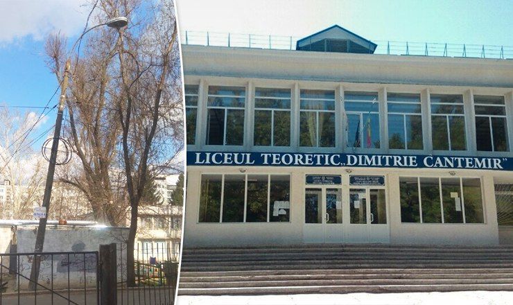 Столб ЛЭП расположен у школьной калитки лицея им. Дмитрия Кантемира на Ботанике.