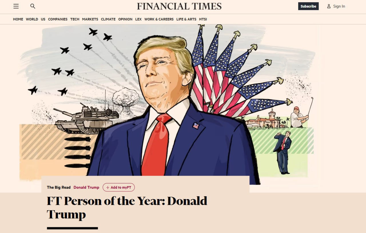 The Financial Times l-a desemnat pe Trump „Persoana Anului”.