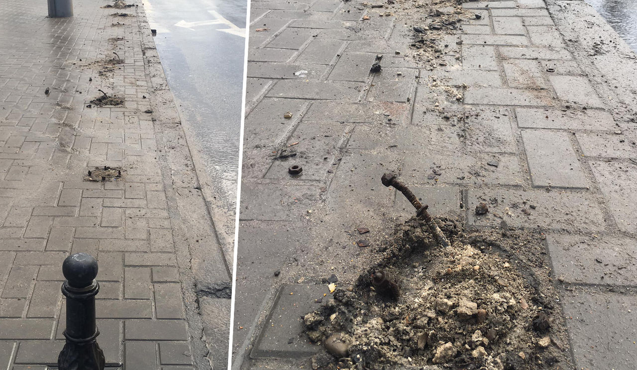 Снесенные троллейбусом столбики на проспекте Штефана чел Маре не восстановили. Фото: Point.md