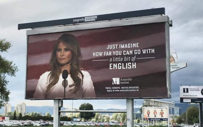 Melania Trump opreşte o campanie publicitară a unei şcoli de limba engleză din Croaţia.