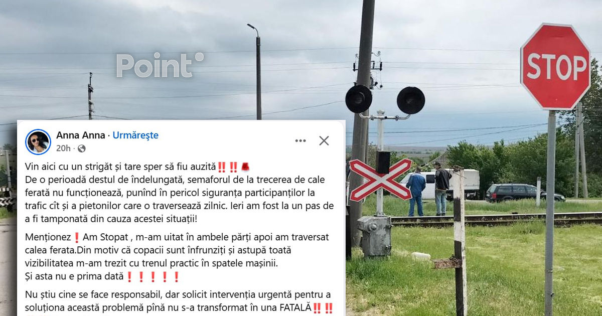 Semaforul de la trecerea la nivel cu calea ferată din Tătărești nu funcționează din cauza datoriilor CFM la energie.