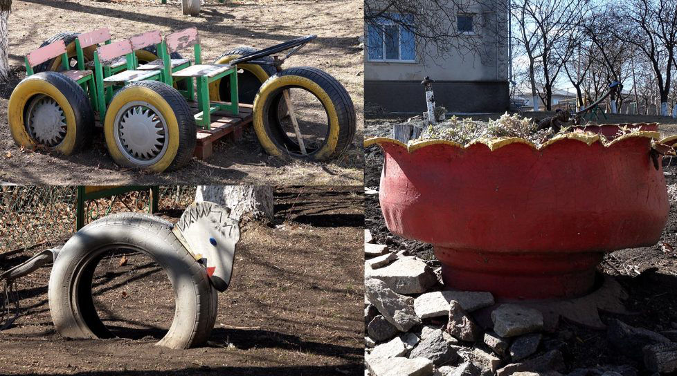 Детские сады на севере страны вторично используют старые покрышки.