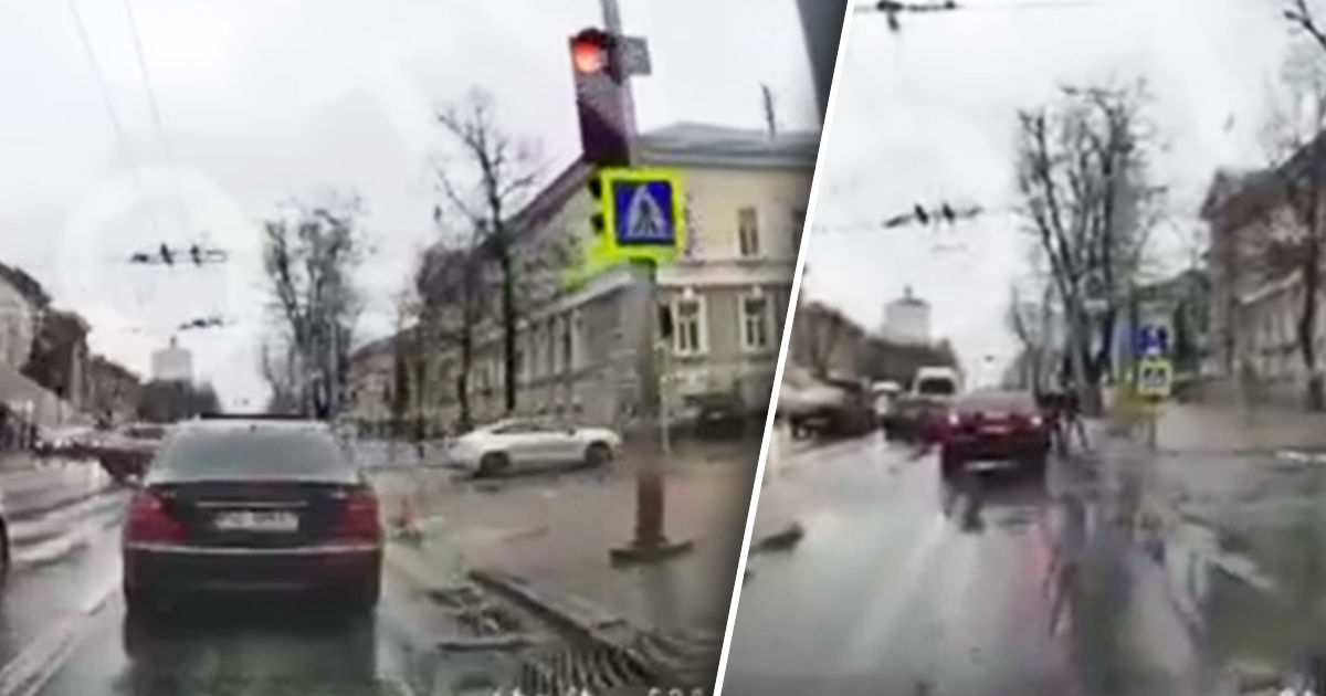 В Кишиневе водитель проехал на красный и едва не сбил пешеходов. Коллаж: Point.md 