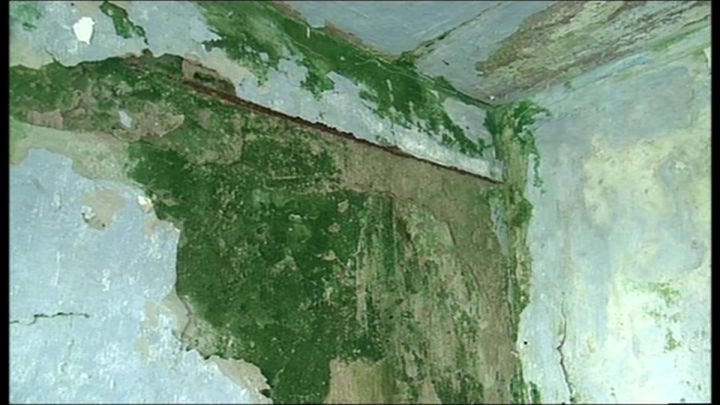 После дождя вода доходит до первого этажа здания.