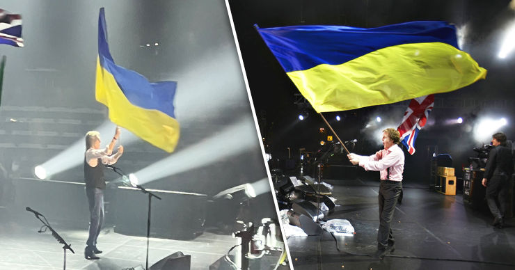 Пол Маккартни поднял флаг Украины на своем концерте. Коллаж Point.md.