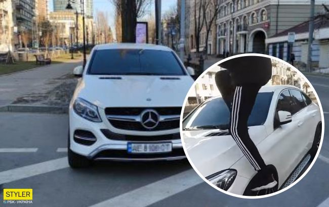 В Киеве парень прошелся по "Мерседесу", припаркованному на переходе.