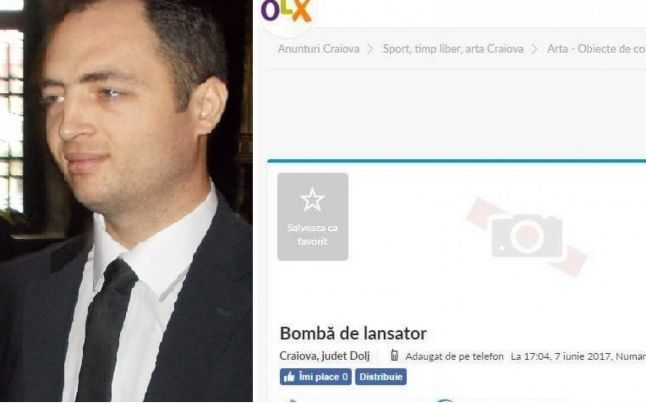 Un poliţist român a scos la vânzare pe internet o bombă din Al Doilea Război Mondial. 