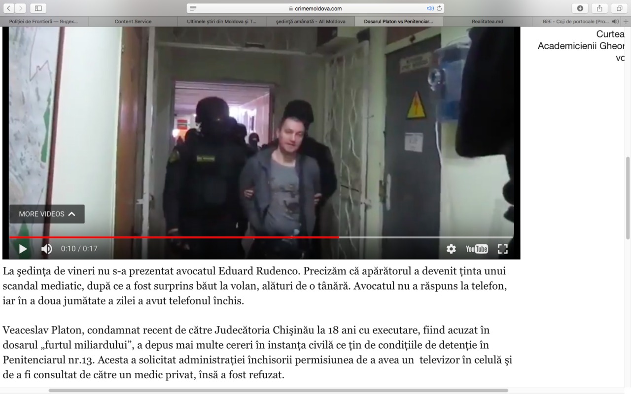 Veaceslav Platon, condamnat recent de către Judecătoria Chişinău la 18 ani cu executare. 