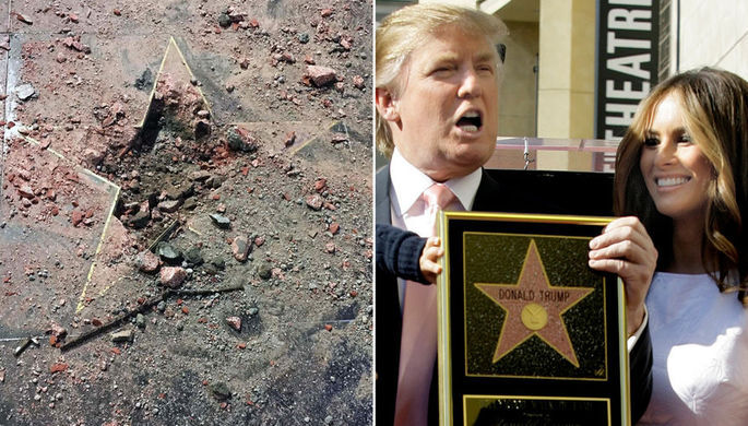 На голливудской «Аллее славы» за ночь «размножились» звезды Трампа.