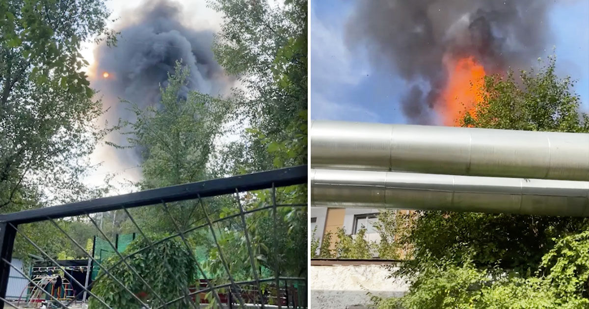 Flăcări puternice lângă un liceu din Capitală: Cinci echipaje de pompieri, la fața locului.