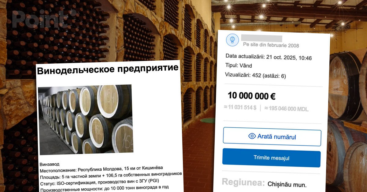 O vinărie din Moldova se vinde pe 999.md cu 10 milioane de euro.