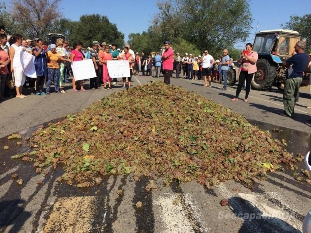 На трассе Одесса-Рени фермеры в знак протеста выгрузили машину винограда.