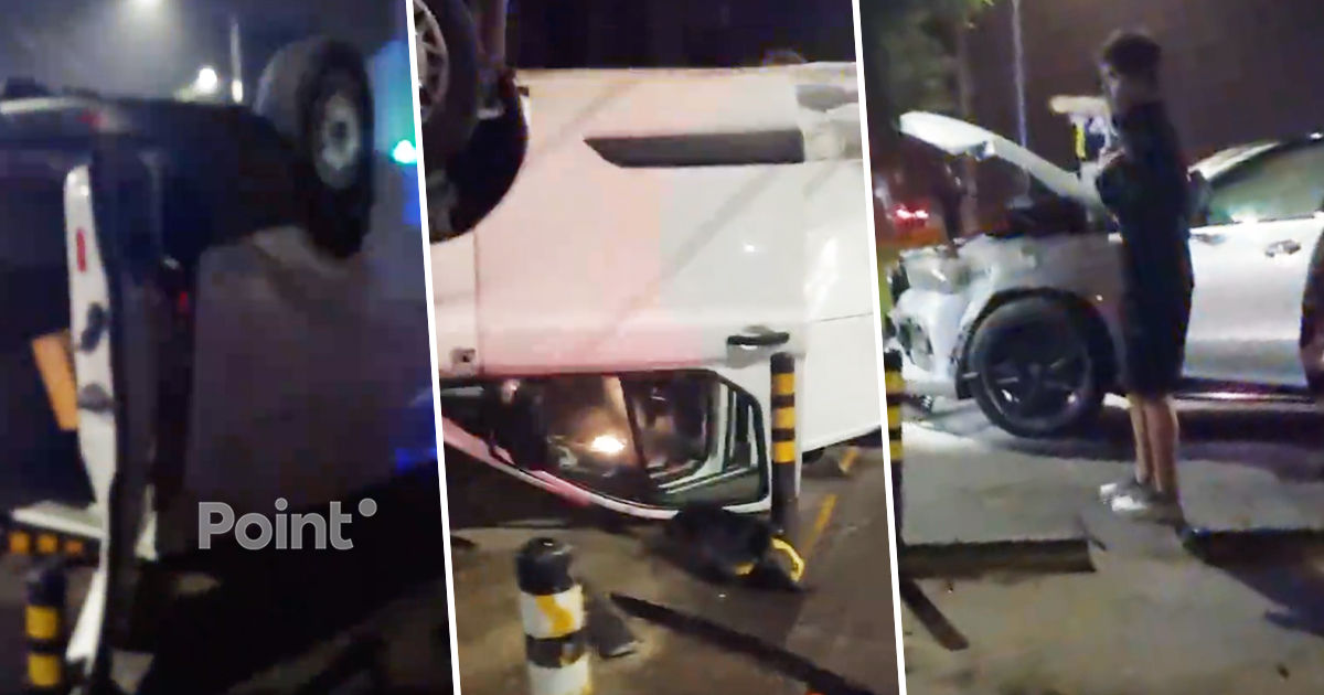 Accident în Capitală: Un Ford s-a răsturnat, iar un Mercedes a luat foc.