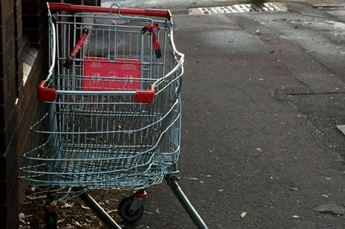 Двое молодых весельчаков устроили “гонки” на продуктовой тележке по периметру автостоянки на ул. К. Маркса.