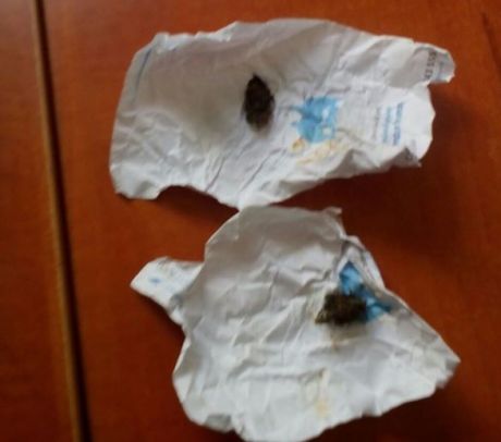 Polițiștii au depistat două pliculețe de hârtie cu un amestec de plante și miros specific de droguri. Foto: realiatea.md