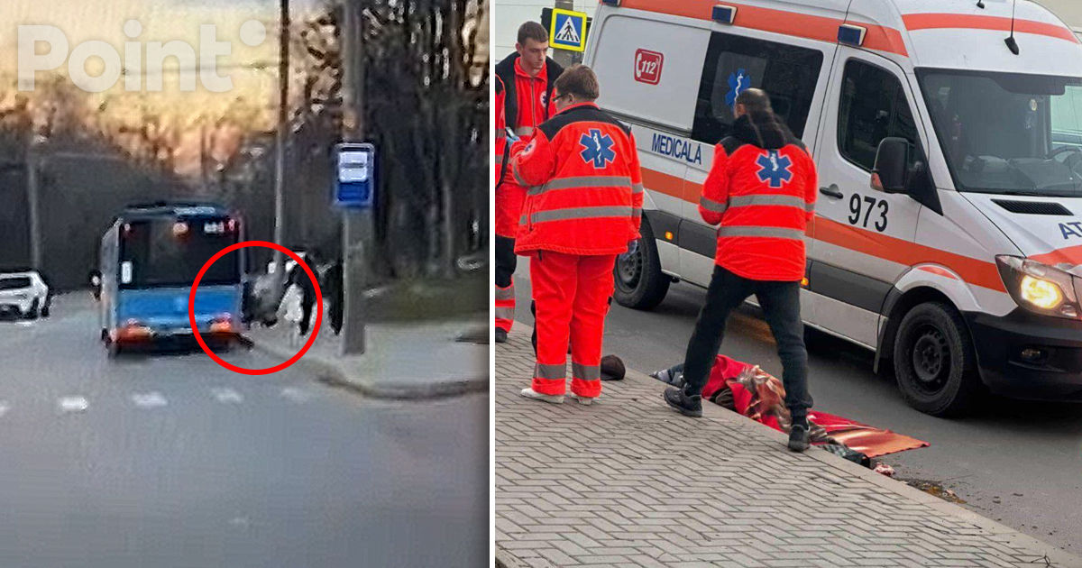 Momentul în care un bărbat a ajuns sub roțile unui autobuz pe o stradă din Chișinău.