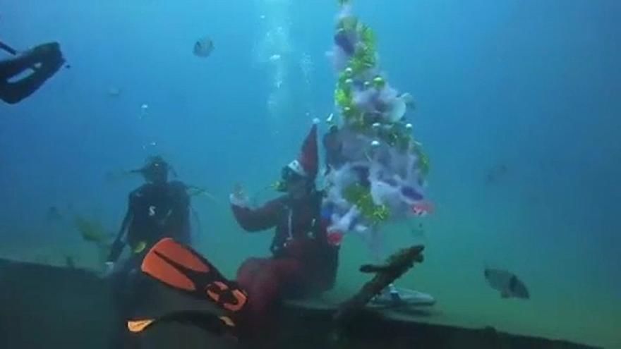 Праздничную елку установили на дне моря.
