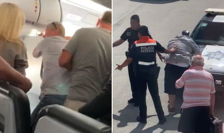 Борт, следовавший из Канкуна в Сент-Луис, уже начал движение, когда он внезапно бросился к выходу, намереваясь открыть дверь.