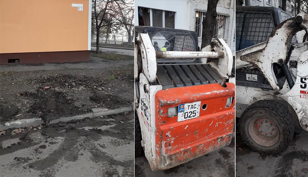 В Кишиневе коммунальщики "вспахали" двор жилого дома, убирая листья.