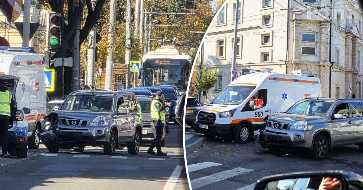 Accident în centrul Capitalei: Pasagera unui Nissan, rănită în urma coliziunii cu un taxi.