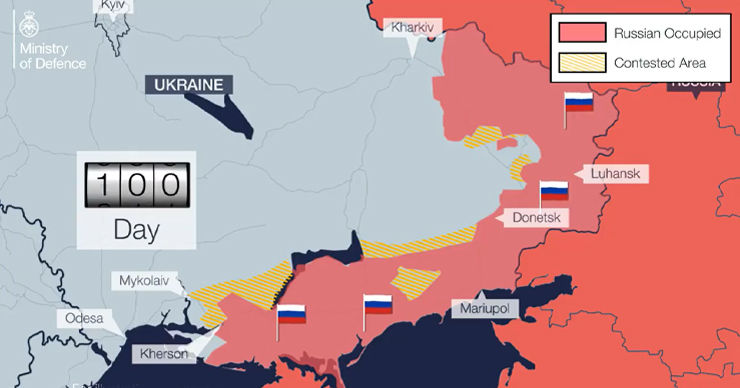 В Минобороны Британии показали динамику вторжения России за 100 дней.