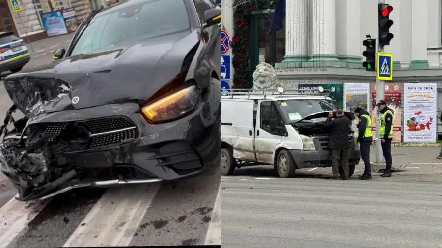 В центре Кишинёва произошло серьёзное ДТП: столкнулись Mercedes и Ford.