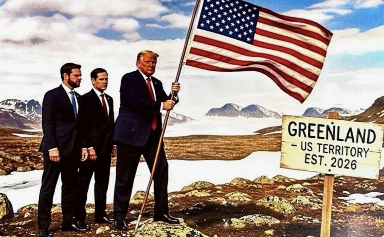 Trump a publicat o imagine cu drapelul SUA care flutură deasupra Groenlandei.
