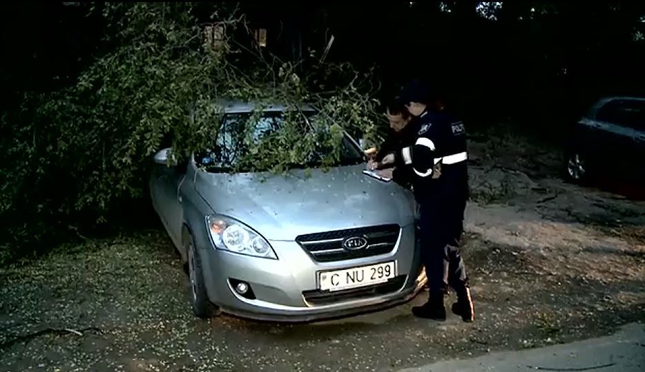 Şi-a parcat maşina în curtea blocului, iar peste câteva ore s-a trezit cu un copac peste ea.