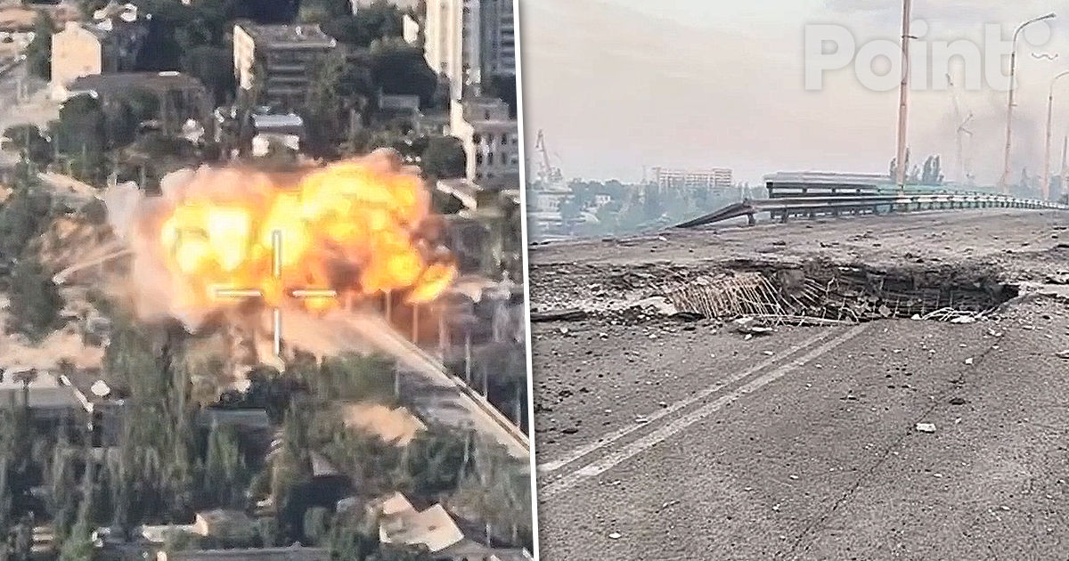 Российская армия сбросила авиабомбу на мост в Херсоне.