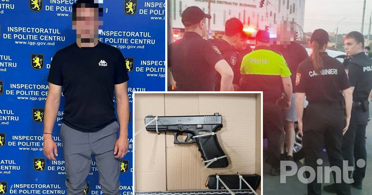 Un șofer din Chișinău, reținut de carabinieri după ce a amenințat cu un pistol de tip Glock.
