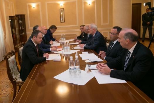 Candu, Filip și Dodon, la „sfat” cu reprezentanţii în formatul de negocieri „5+2. Foto: gov.md