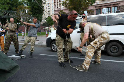 Организаторы акции протеста в поддержку Лихолита. Фото: Sergii Kharchenko / Zumapress.com / Globallookpress.com