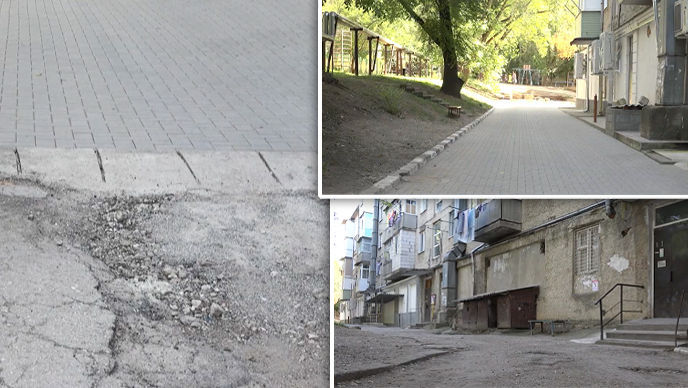 Во дворе дома в Бельцах часть дороги выглядит как из каменного века.