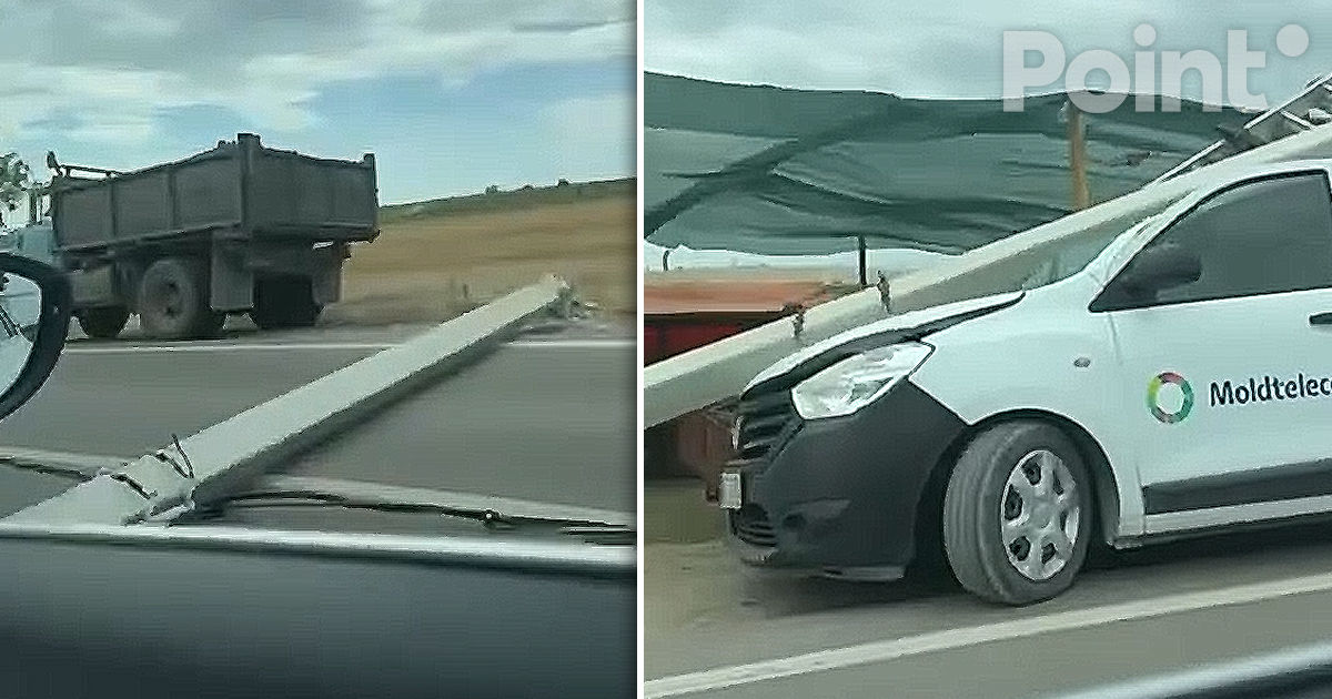 Accident grav pe traseul Chișinău–Congaz: Un stâlp s-a prăbușit peste o mașină de serviciu Moldtelecom.