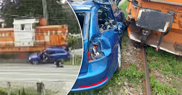 В Румынии водитель и пассажир выпрыгнули из авто, которое таранил поезд. Коллаж: Point.md