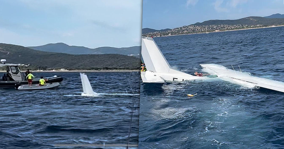 Возле элитного курорта во Франции аварийно сел на воду и затонул туристический самолет. Коллаж: Point.md