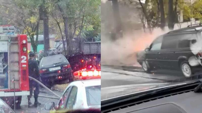 На одной из улиц Кишинева загорелся автомобиль.
