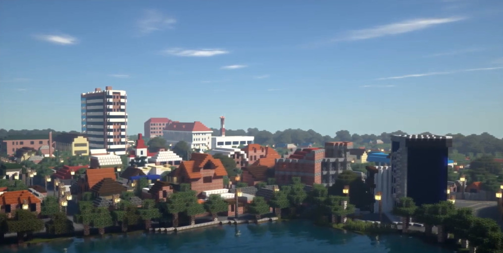 Школьник воссоздал свой город в компьютерной игре Minecraft.